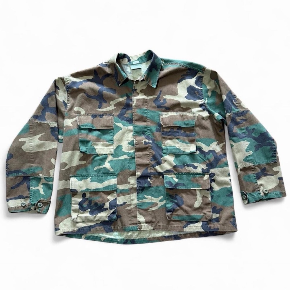 Vintage Y2K Military Army Camouflage Utility Uniform Button Up Jacket Coat